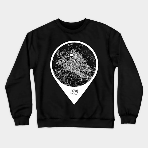 Leon, Mexico City Map - Travel Pin Crewneck Sweatshirt by deMAP Studio